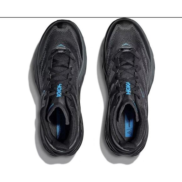 Hoka One One Black Trail Running Shoes with Subtle Blue Accents
